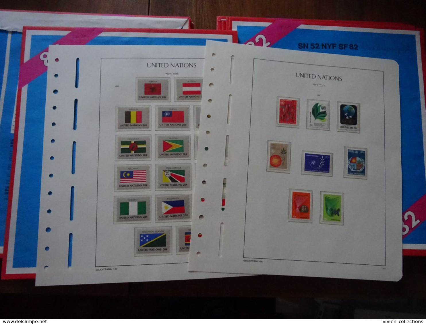 Nations Unies ONU Genève collection de timbres sur pages d'album avec pochette Leuchtturm et en pochettes en boitier