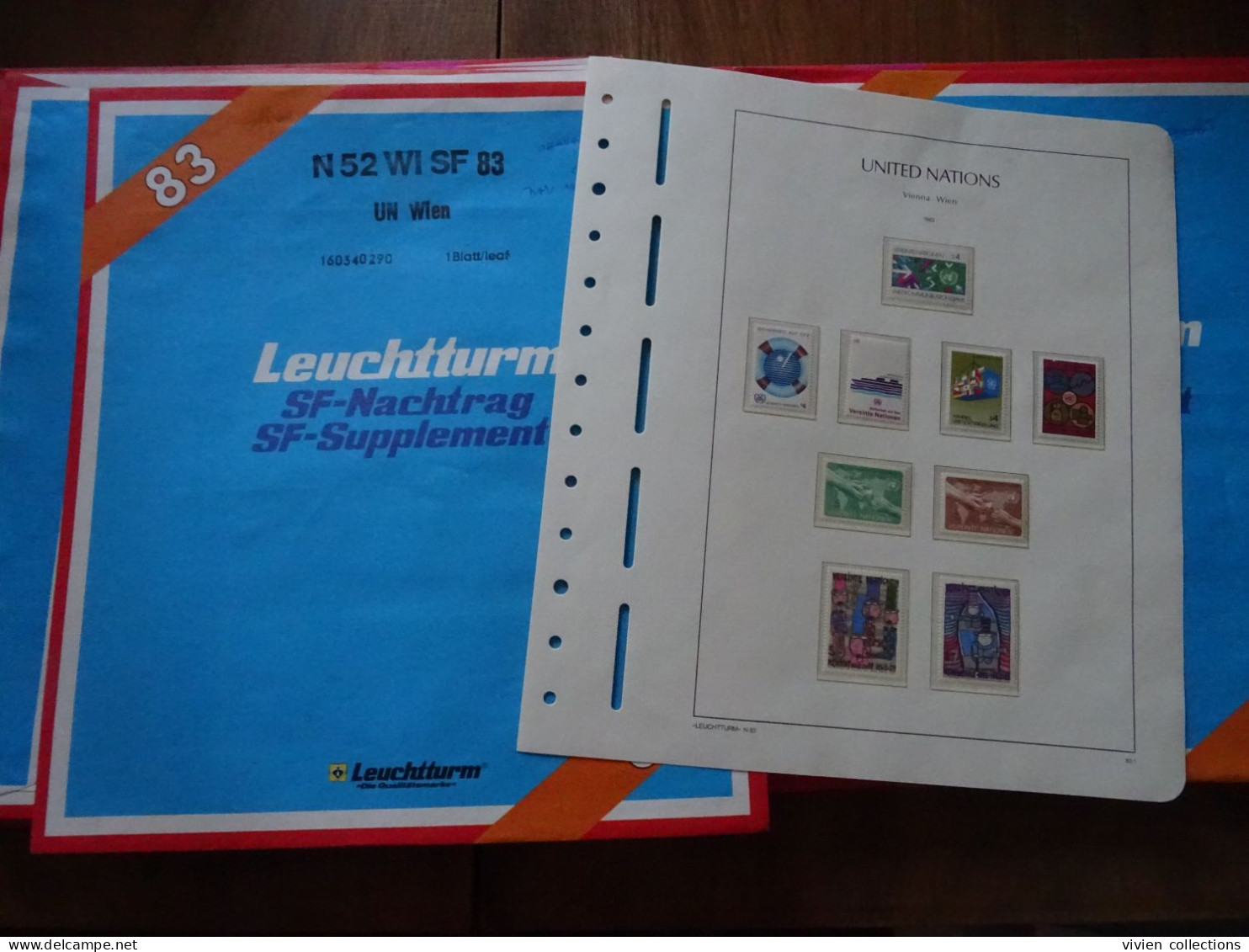 Nations Unies ONU Genève collection de timbres sur pages d'album avec pochette Leuchtturm et en pochettes en boitier