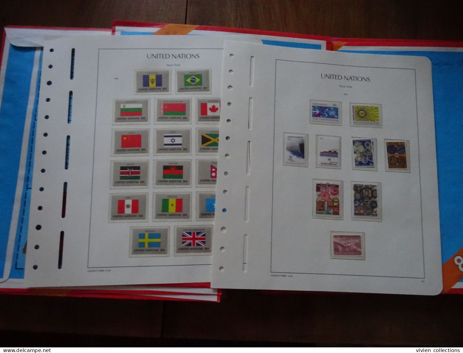 Nations Unies ONU Genève collection de timbres sur pages d'album avec pochette Leuchtturm et en pochettes en boitier