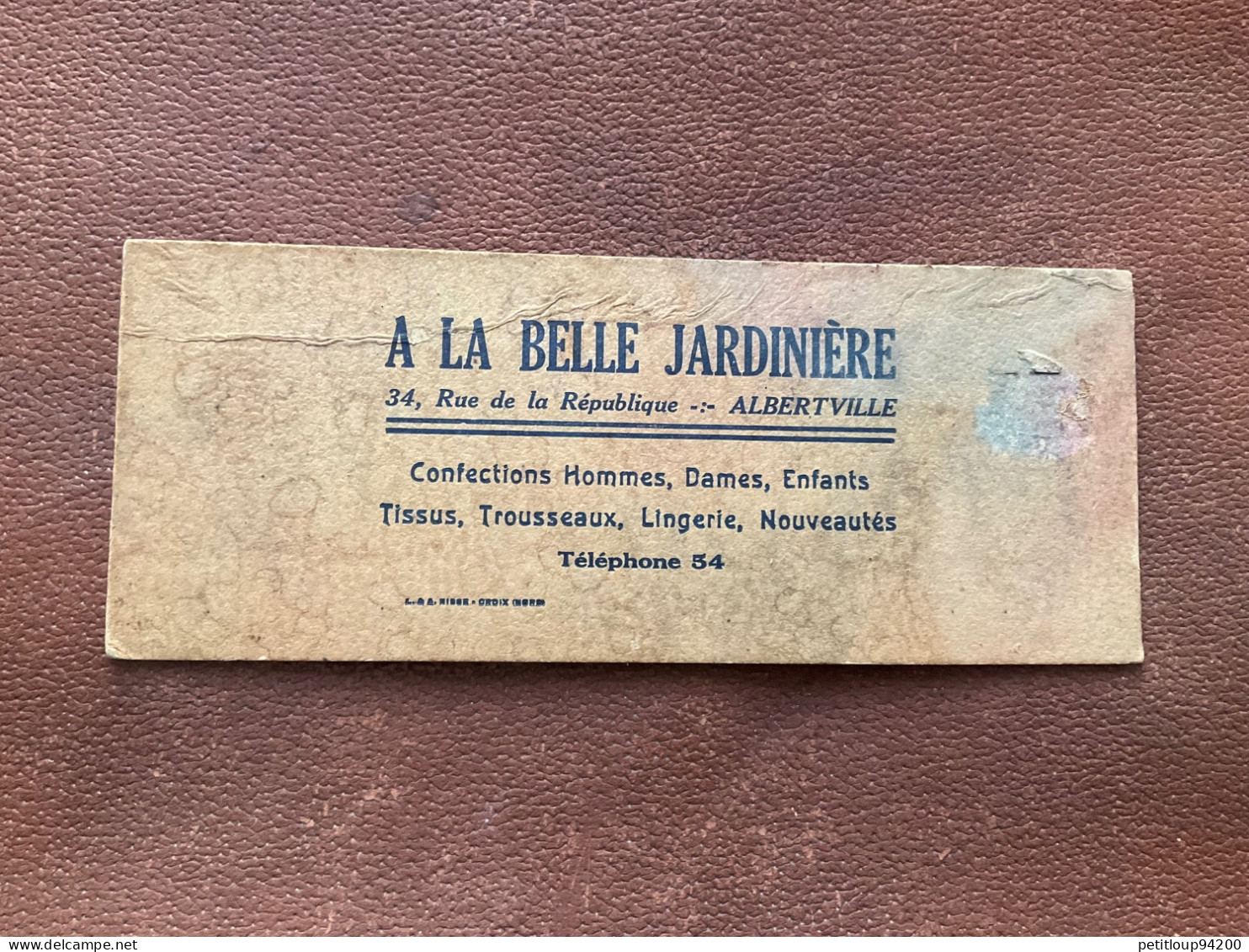 Publicité  À LA BELLE JARDINIÈRE  Confection Hommes,Dames,Enfants Tissus  Trousseaux   Lingerie   Nouveauté - Plaques En Carton