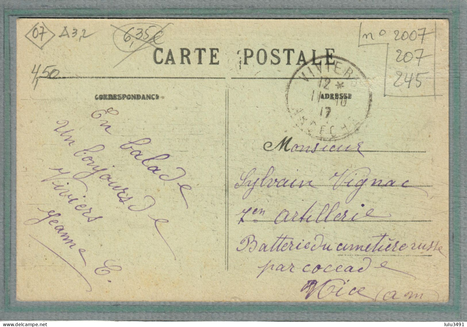 CPA (07) VIVIERS - Mots Clés: Hôpital, Ambulance, Auxiliaire, Complémentaire, Mixte, Temporaire -1917 - Viviers