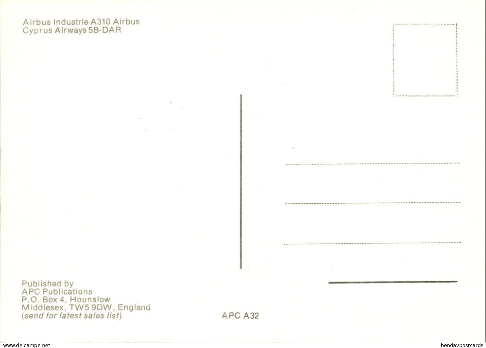 Cyprus Airways 5B-DAR, Airbus Industrie A310 Airbus (1970s) Postcard - Zypern