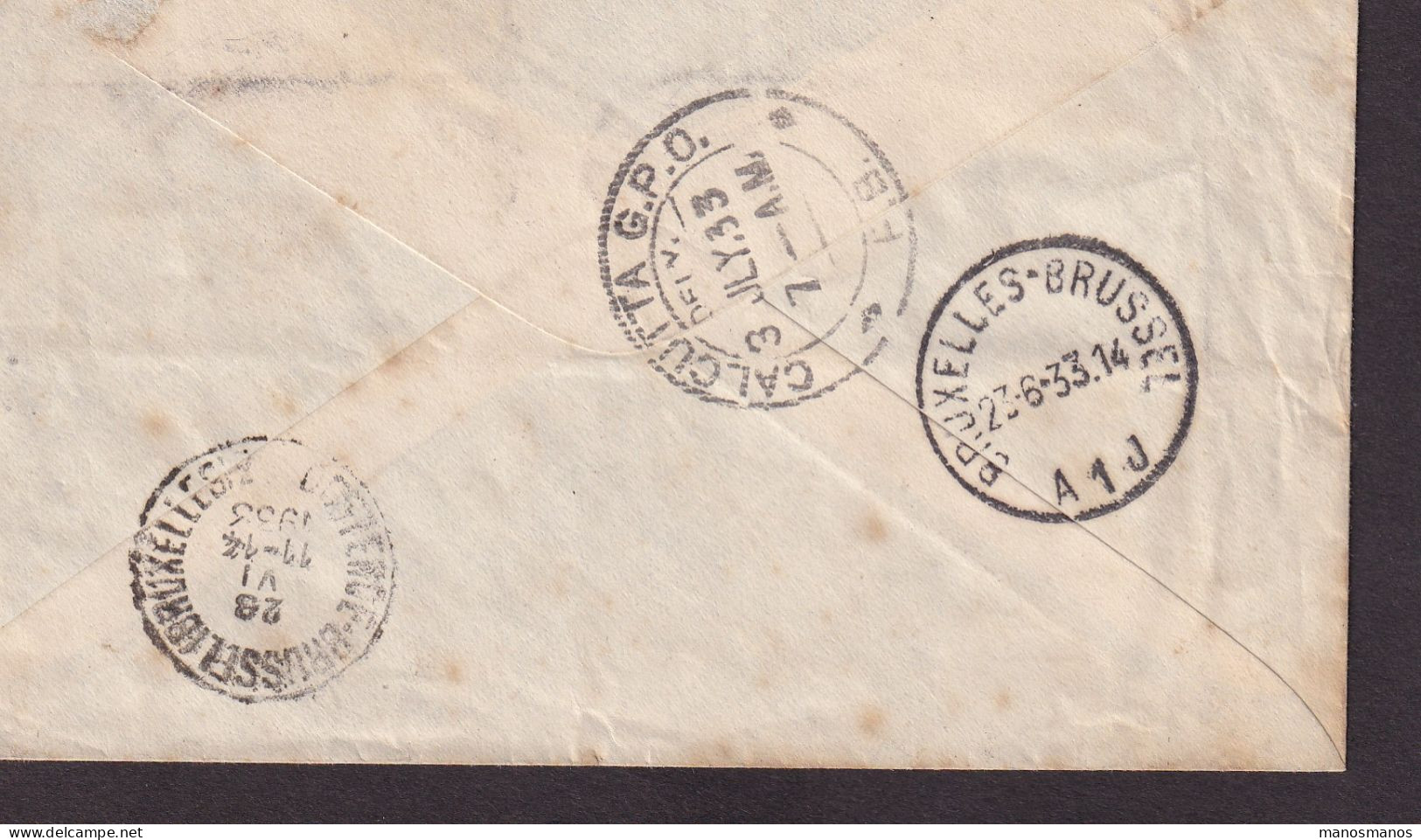 969/40 -- PAR AVION - Enveloppe TP PA + Képis OOSTENDE 1933 Vers CALCUTTA India - Storia Postale