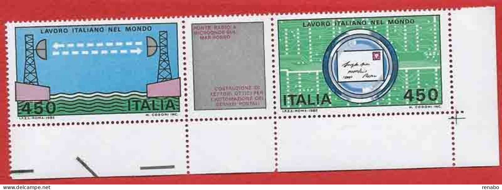 Italia, Italy, Italien 1982; Ponte Radio : Lavoro Italiano Nel Mondo, Serie Completa : Angolo Inferiore Destro. - Telecom