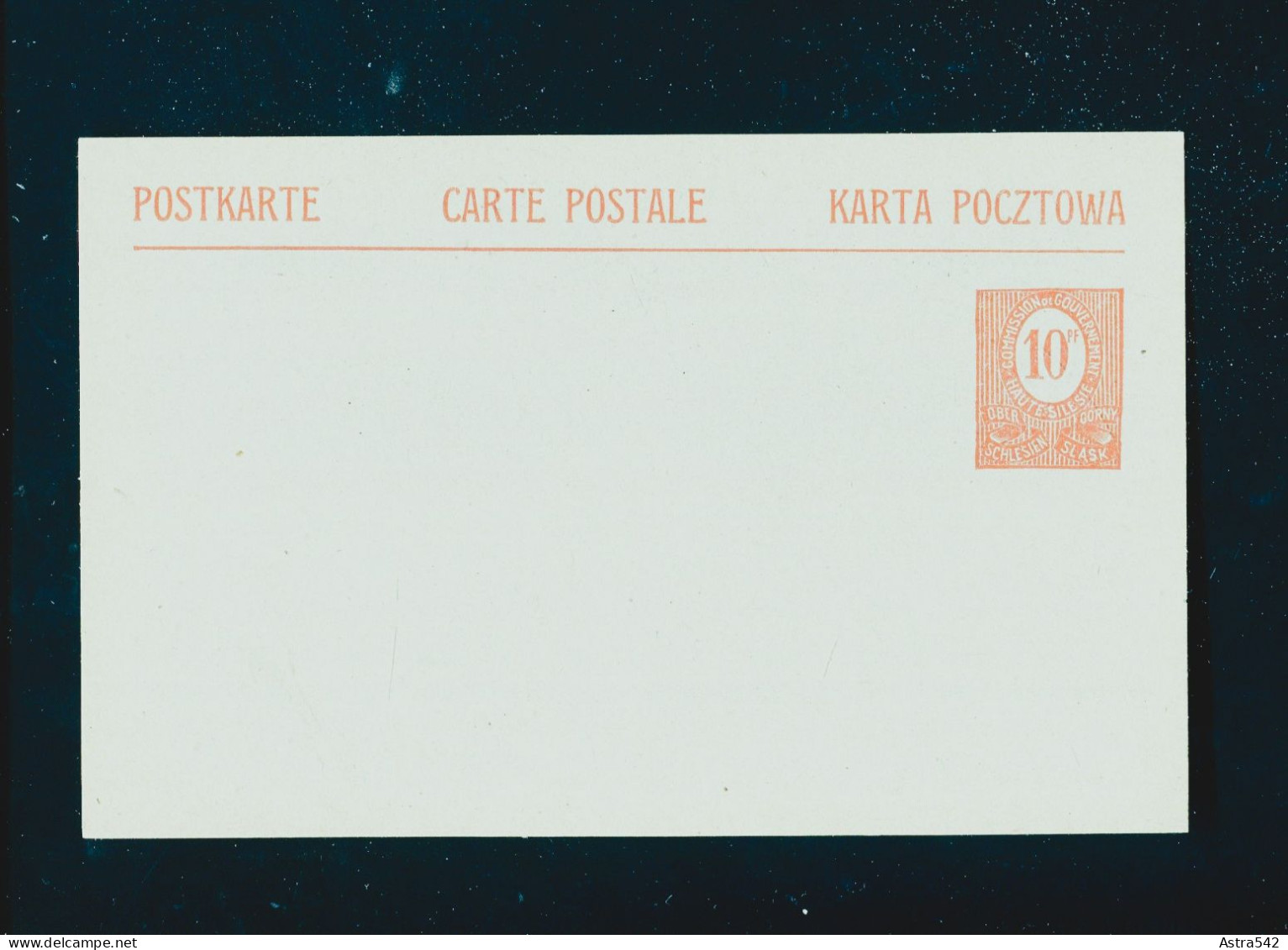 "D.ABST.GEB.-OBERSCHLESIEN" 1920, Postkarte Mi. P 1 ** (A1095) - Slesia