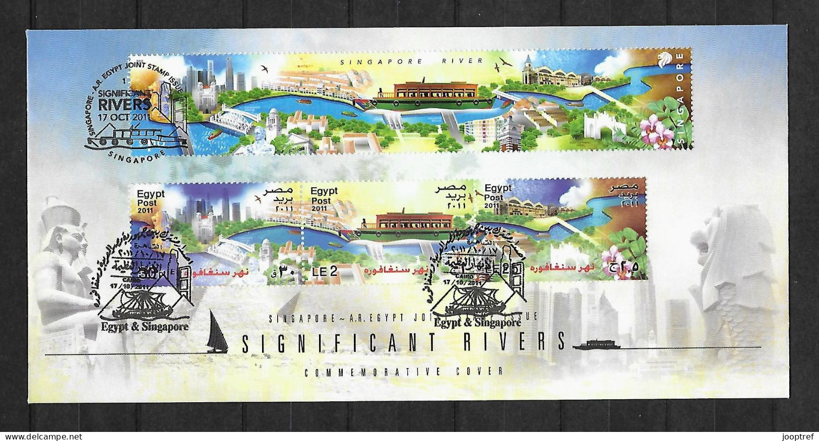 2011 Joint Singapore And Egypt, PAIR OF MIXED FDC'S: Significant Rivers - Emissions Communes