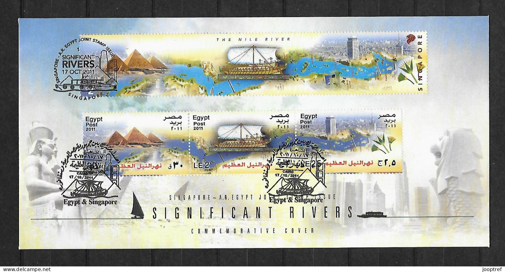 2011 Joint Singapore And Egypt, PAIR OF MIXED FDC'S: Significant Rivers - Emissions Communes