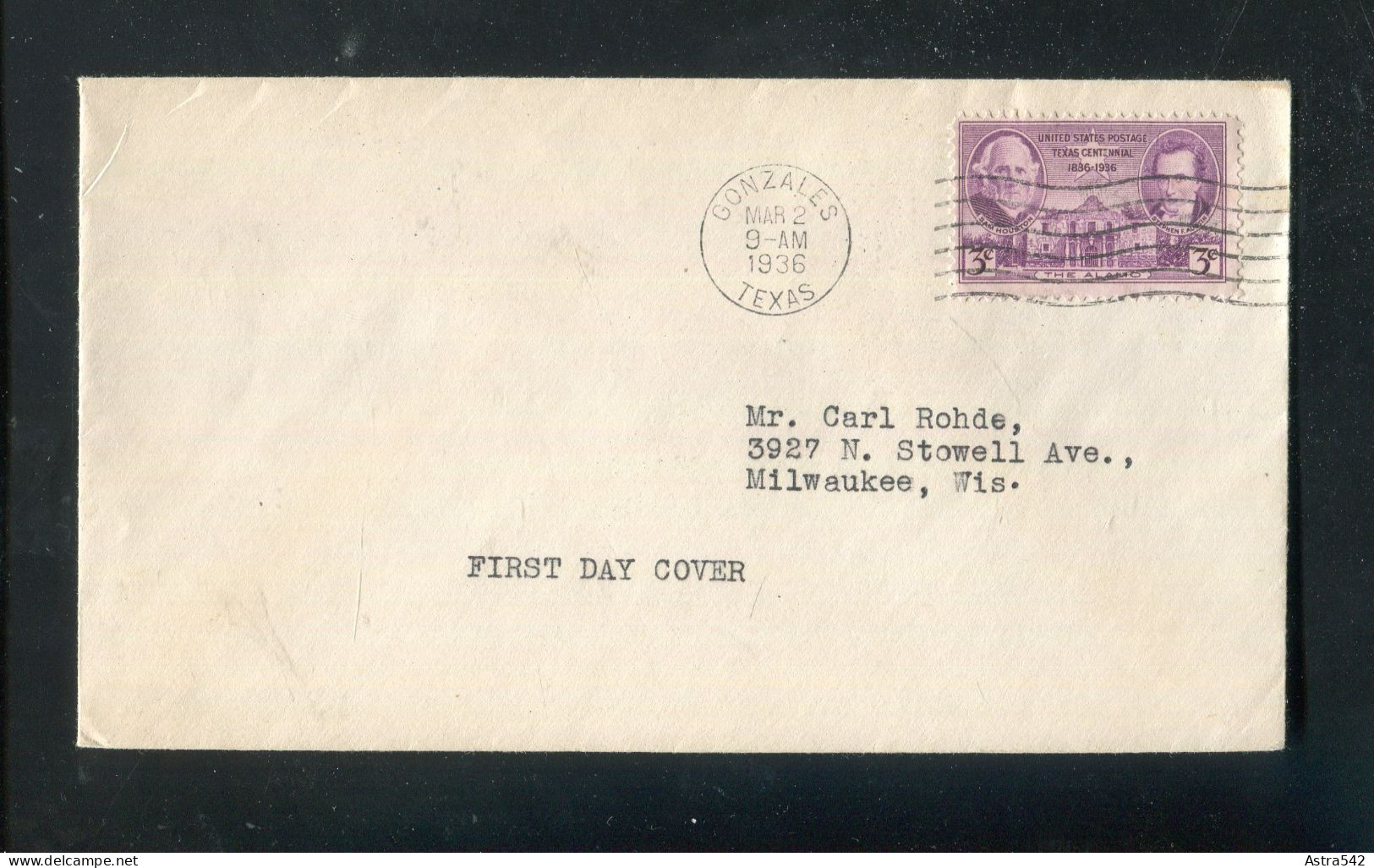 "USA" 1936, Mi. 381 EF Auf Brief Mit Ersttagsstempel "GONZALES" (A1097) - Covers & Documents