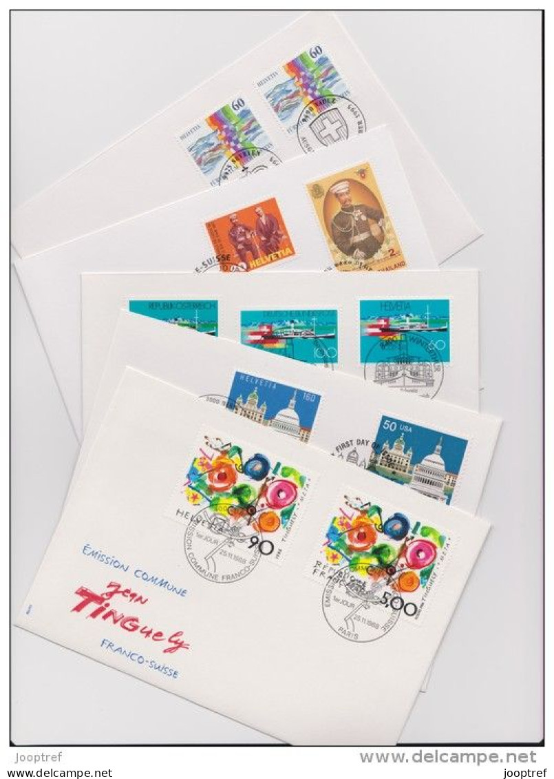 1988-1995 Joint Switzerland And Other Countries, SET OF 5 OFFICIAL MIXED FDC'S - Emissions Communes