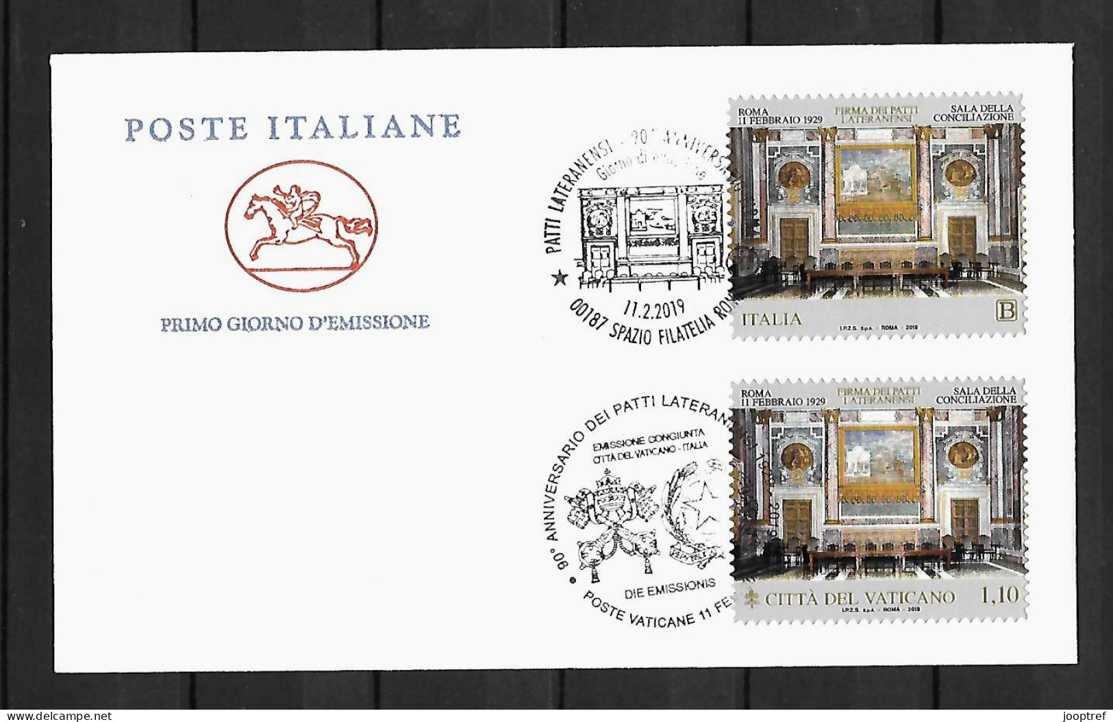 2019 Italy And Vatican City, MIXED FDC WITH BOTH STAMPS: Lateran Treaty 90 Years - Emissions Communes