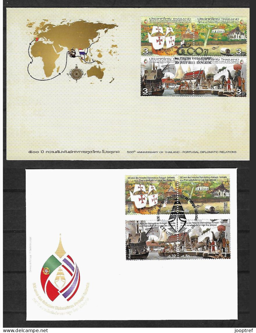 2011 Joint Portugal And Thailand, BOTH OFFICIAL FDC'S WITH 4 STAMPS: Old Sailing Ships - Emissions Communes