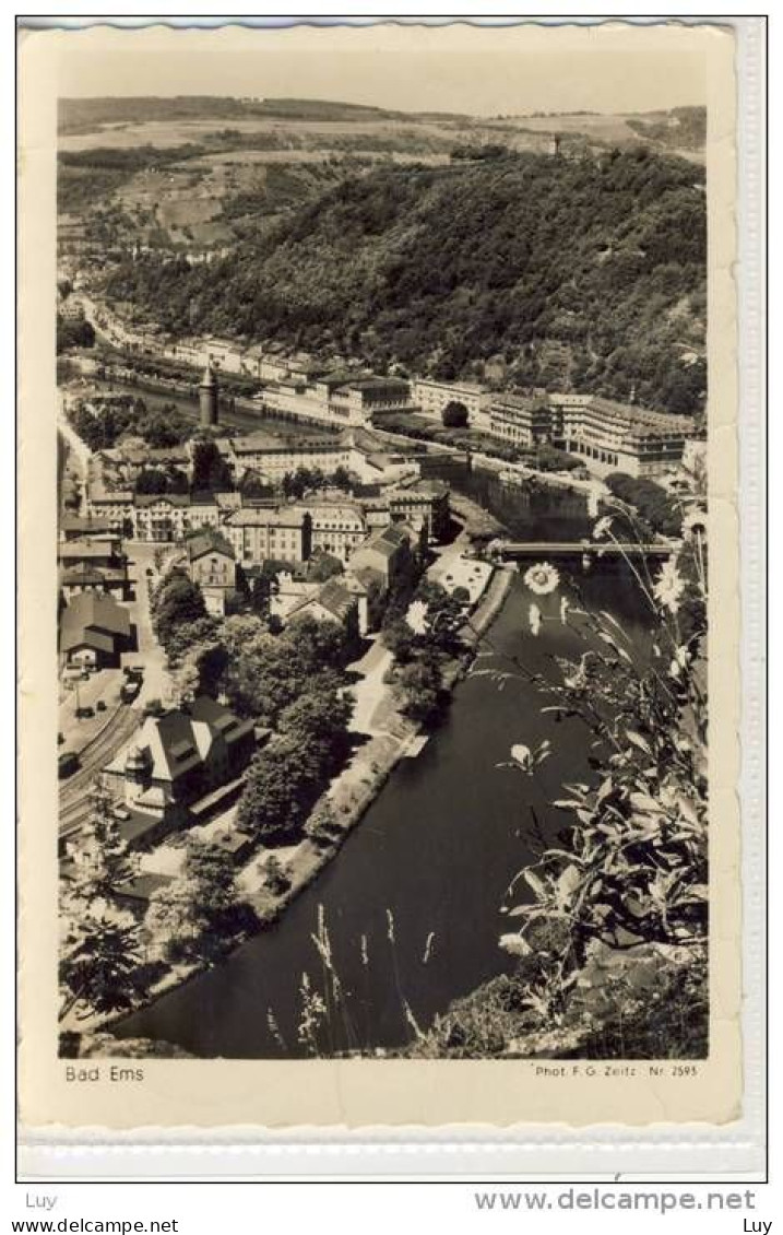 BAD EMS, S/w - Flugaufnahme Panorama, Das Romantische Lahntal, Fliegeraufnahme, Luftbild - Bad Ems