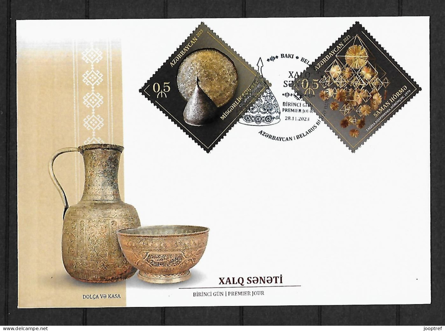 2023 Joint Azerbaijan And Belarus, OFFICIAL FDC AZERBAIJAN WITH 2 STAMPS: Folk Crafts - Emissions Communes