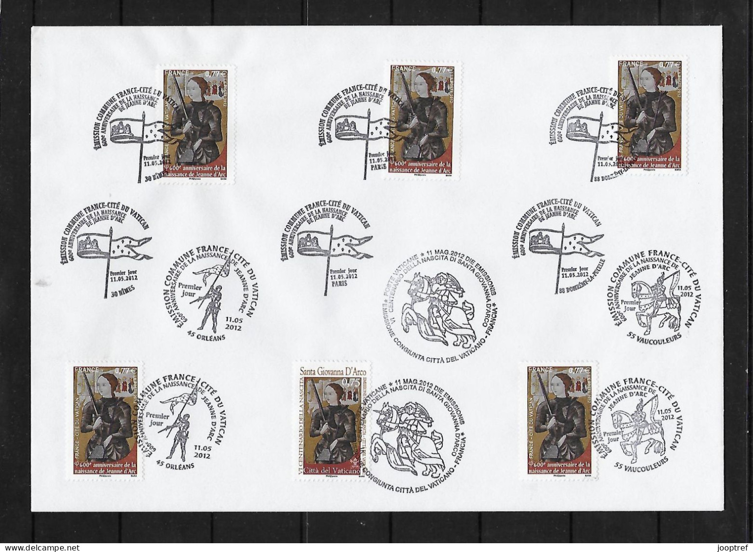 2012 Joint/Commune/Congiunta, Vatican City And France, MIXED FDC WITH 1+5 STAMPS: Joan Of Arc - Emissions Communes