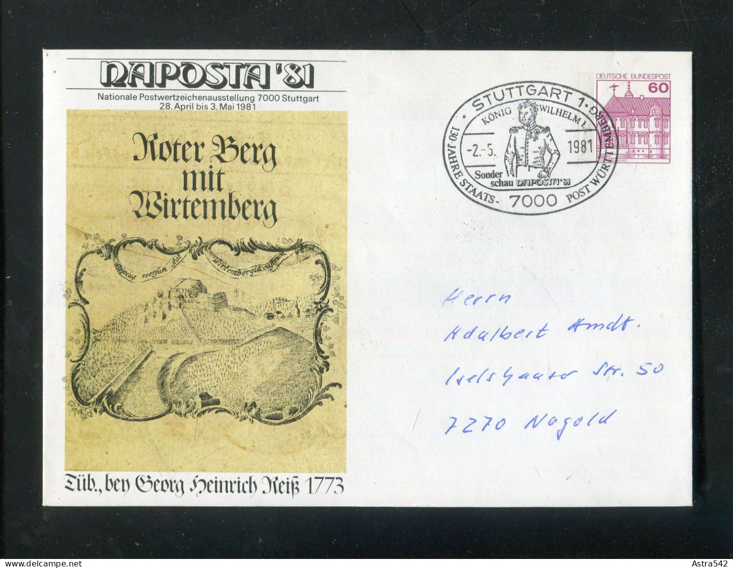 "BUNDESREPUBLIK DEUTSCHLAND" 1981, Privat-Ganzsachenumschlag "Roter Berg Mit Wirtemberg" SSt. "STUTTGART" (A1100) - Enveloppes Privées - Oblitérées