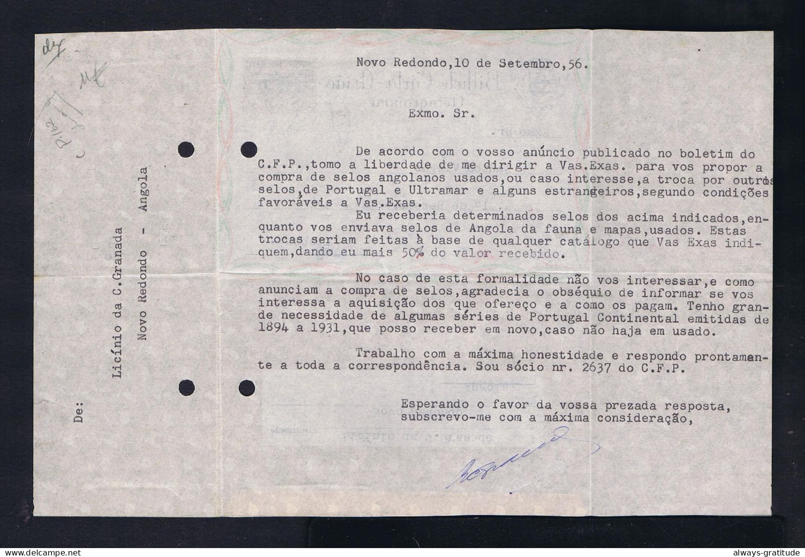 Sp10470 ANGOLA Novo Redond Pmk Used 1956 SCARCE Aèrogramme Algodon Camps / Radio Station Luanda Tramsmission Portugal - Telecom