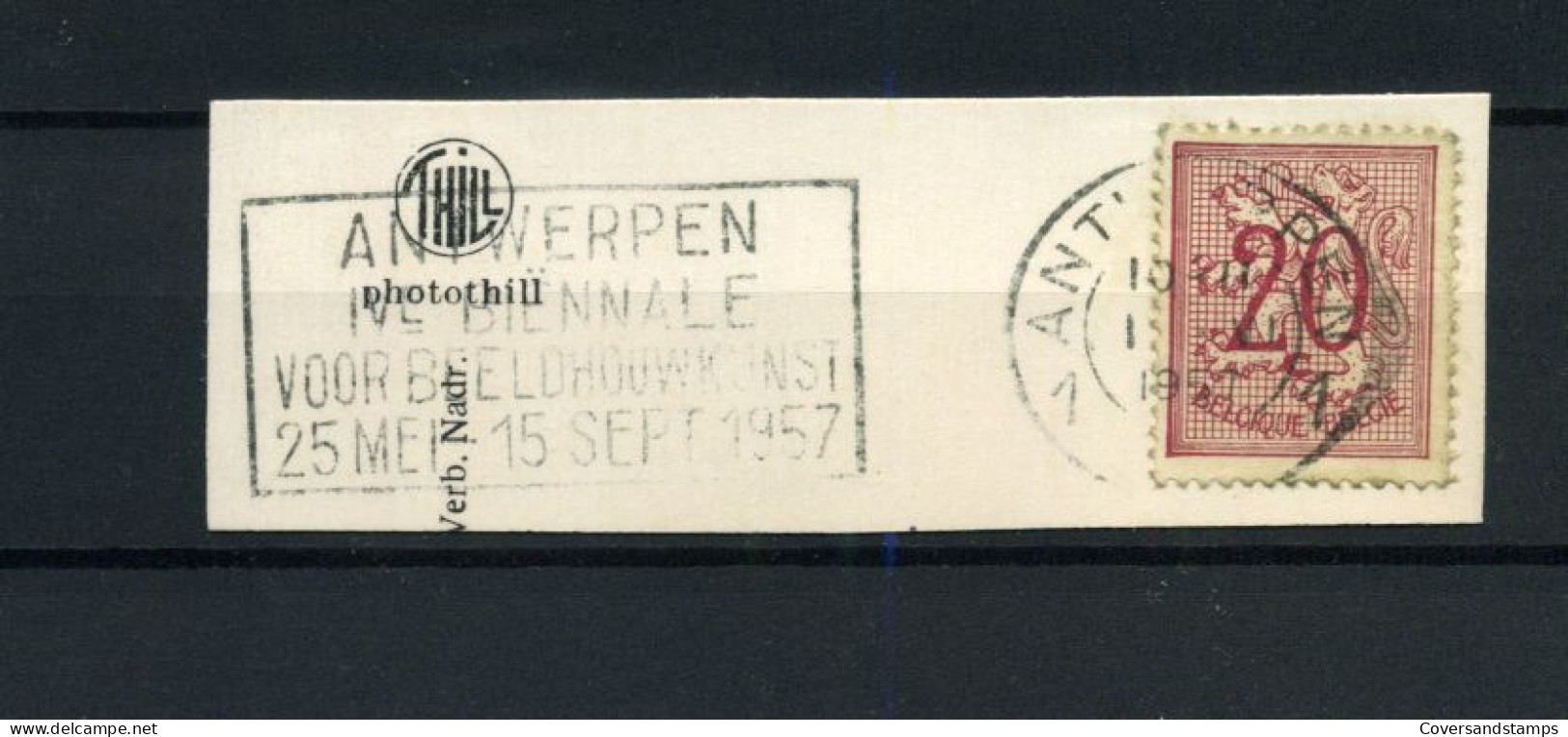 Vlagstempel  / Flamme : "Antwerpen IVe Biënnale Voor Beeldhouwkunst 25 Mei - 15 Sept 1957" - Fragment - Sellados Mecánicos
