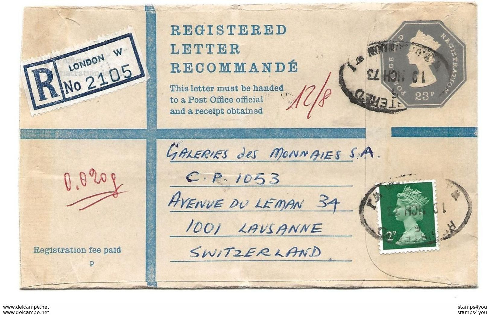 245 - 39 - Entier Postal Envoyé De London En Suisse 1973 - Material Postal