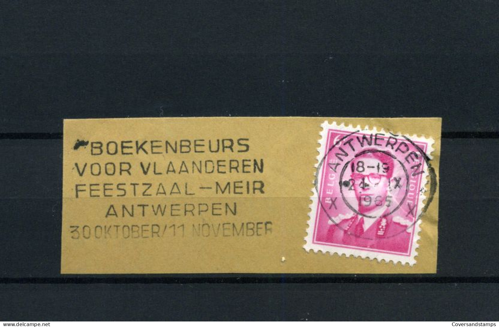 Vlagstempel  / Flamme : "Boekenbeurs Voor Vlaanderen, Feestzaal Meir, Antwerpen 30 Okt/11 Nov." - Fragment - Targhette