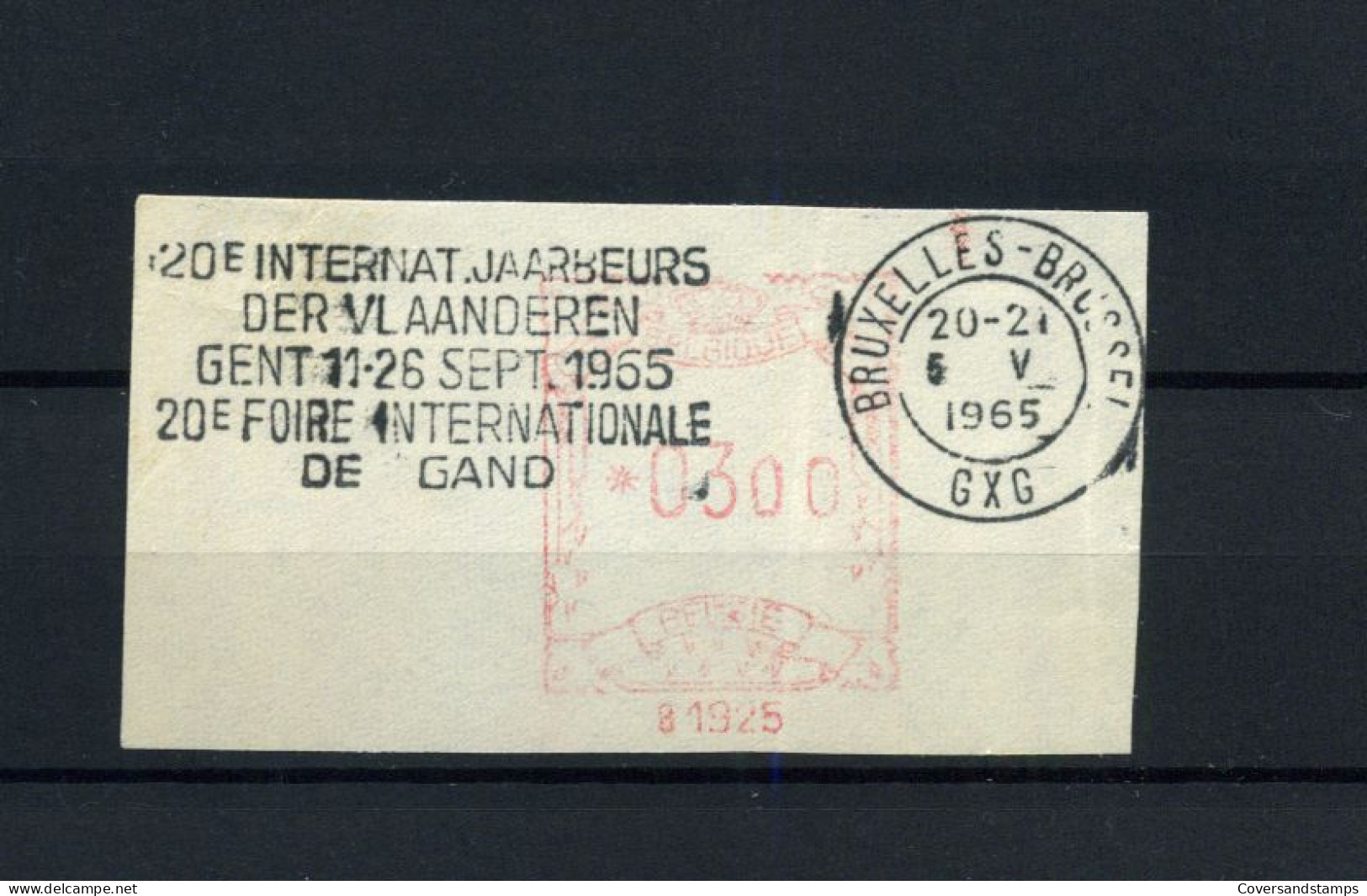 Vlagstempel  / Flamme : "20e Internat. Jaarbeurs Der Vlaanderen Gent 11-26 Sept 1965 - 20e Foire ..." - Fragment - Targhette