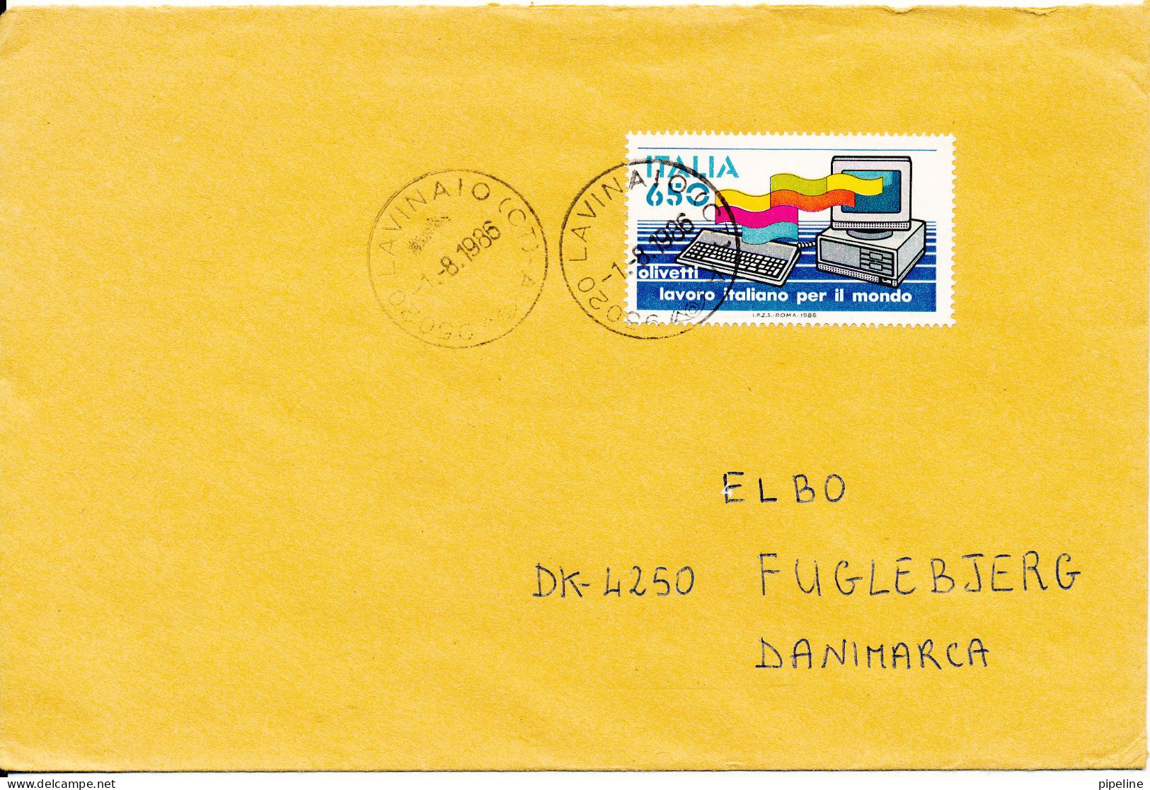 Italy Cover Sent To Denmark 1-8-1986 Single Franked - 1981-90: Marcophilie