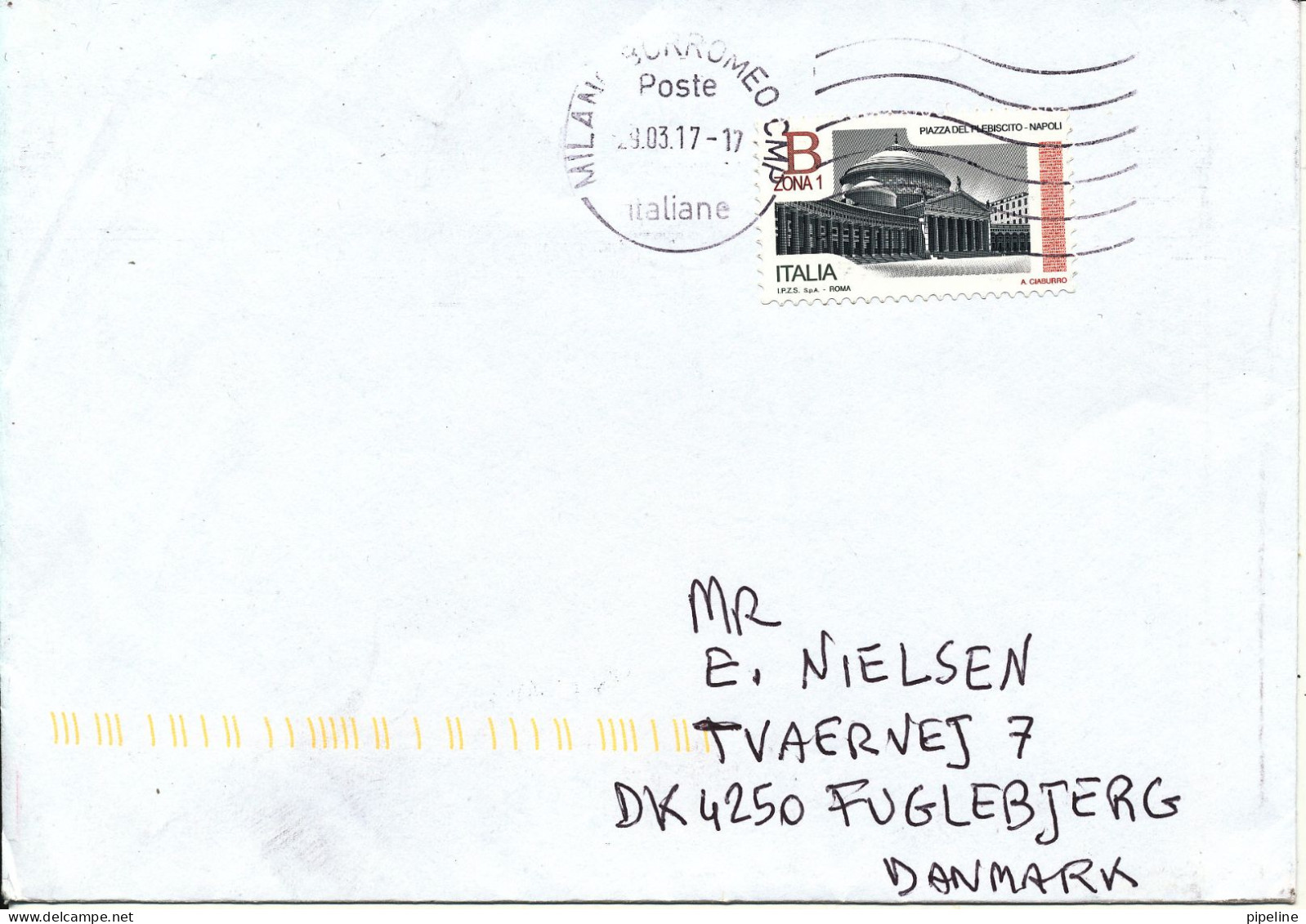 Italy Cover Sent To Denmark 29-3-2017 Single Franked - 2011-20: Marcofilie