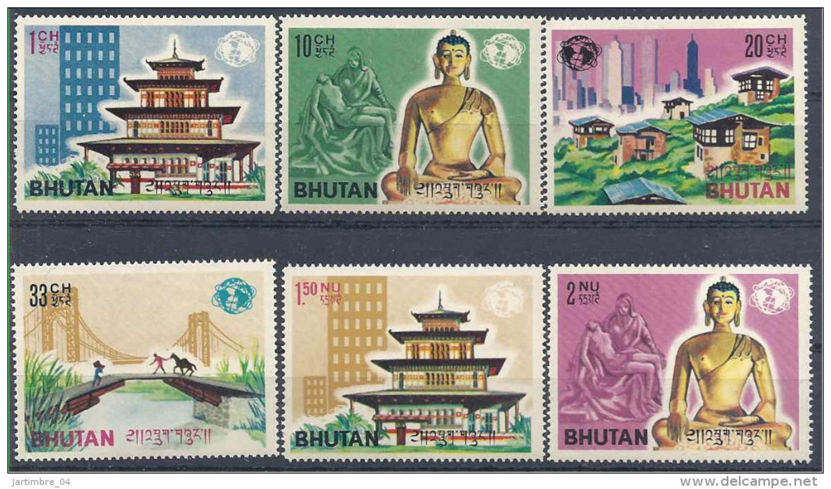 1965 BHOUTAN 54-59** Expo New-York, Bouddha, Michel-Ange, Pont - Bhoutan