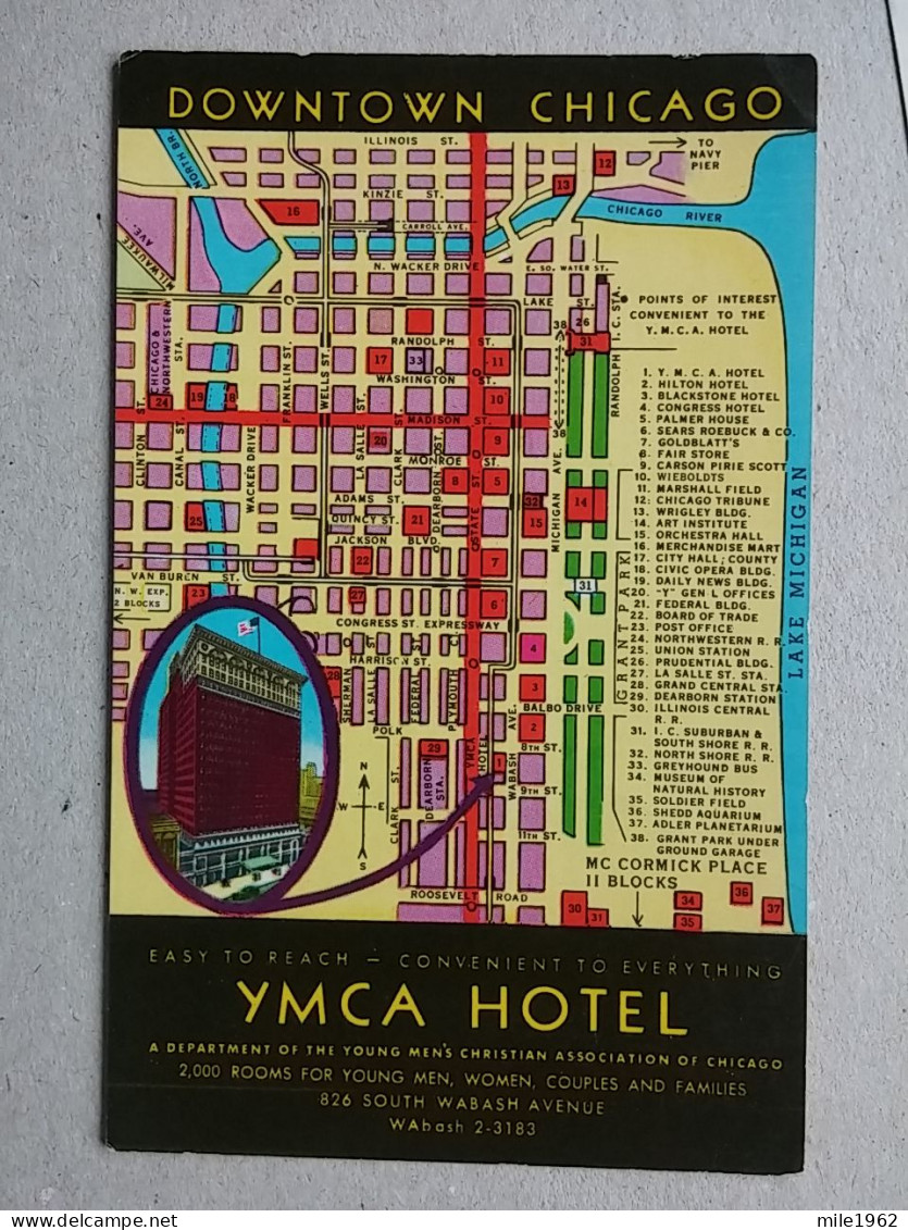 Kov 560-4 - CHICAGO, ILLINOIS, YMCA HOTEL, PLANE, MAP - Chicago