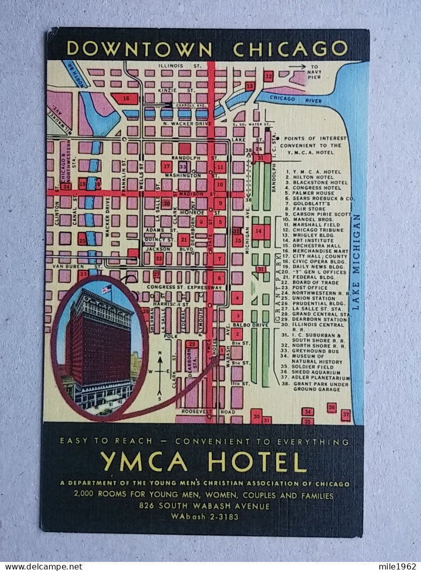 Kov 560-4 - CHICAGO, ILLINOIS, YMCA HOTEL, PLANE, MAP - Chicago