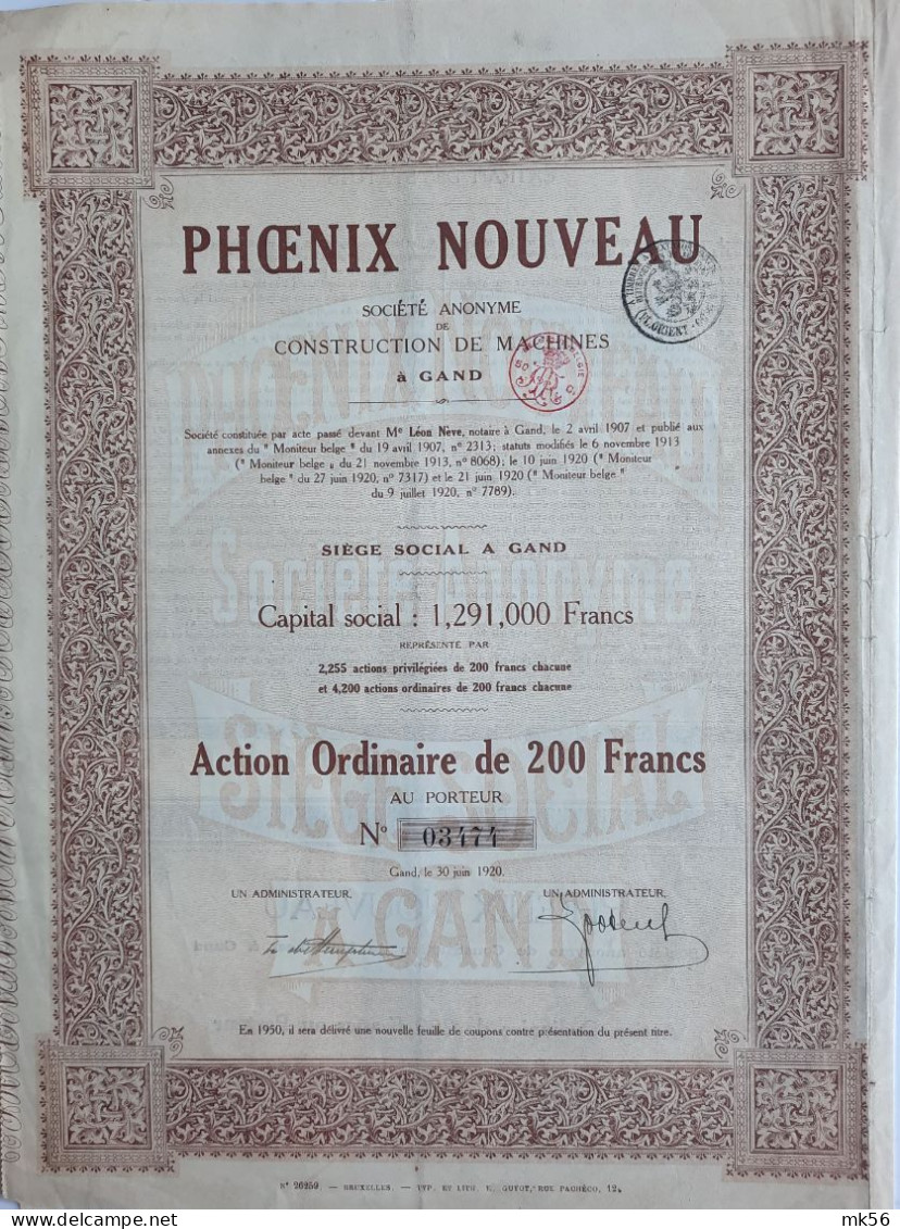 Phoenix Nouveau - 1920 - Gand - Construction De Machines - Industrial