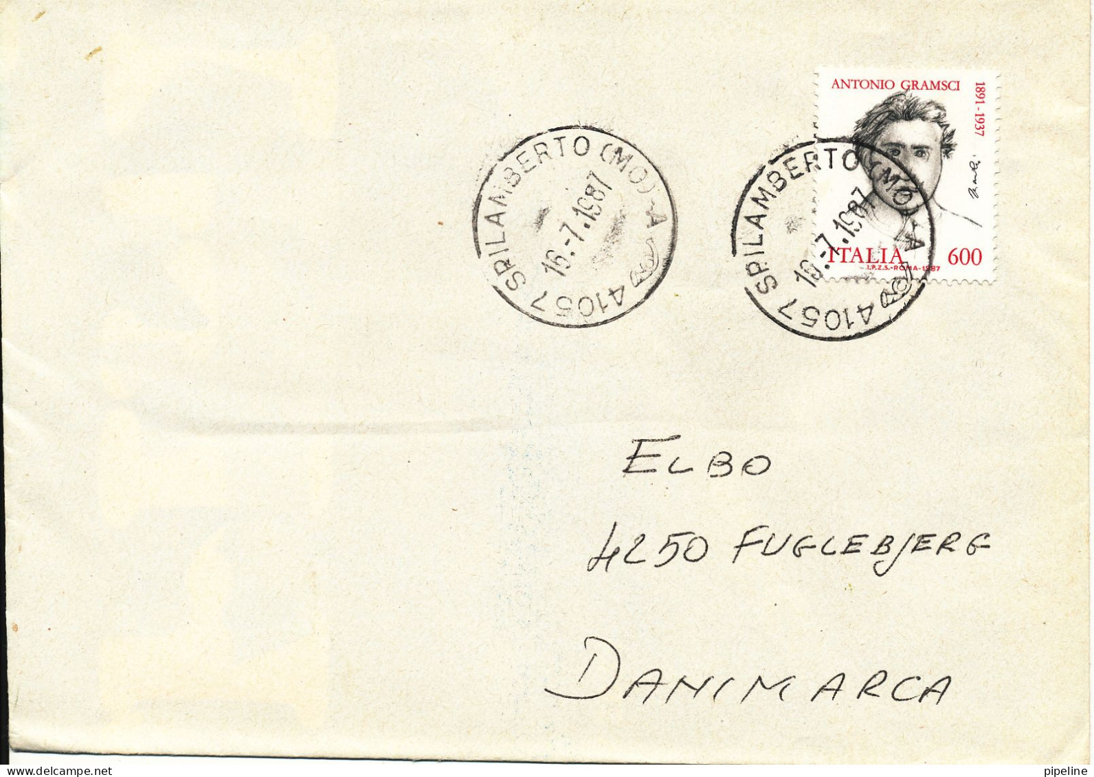 Italy Cover Sent To Denmark 16-7-1987 Single Franked - 1981-90: Marcophilie