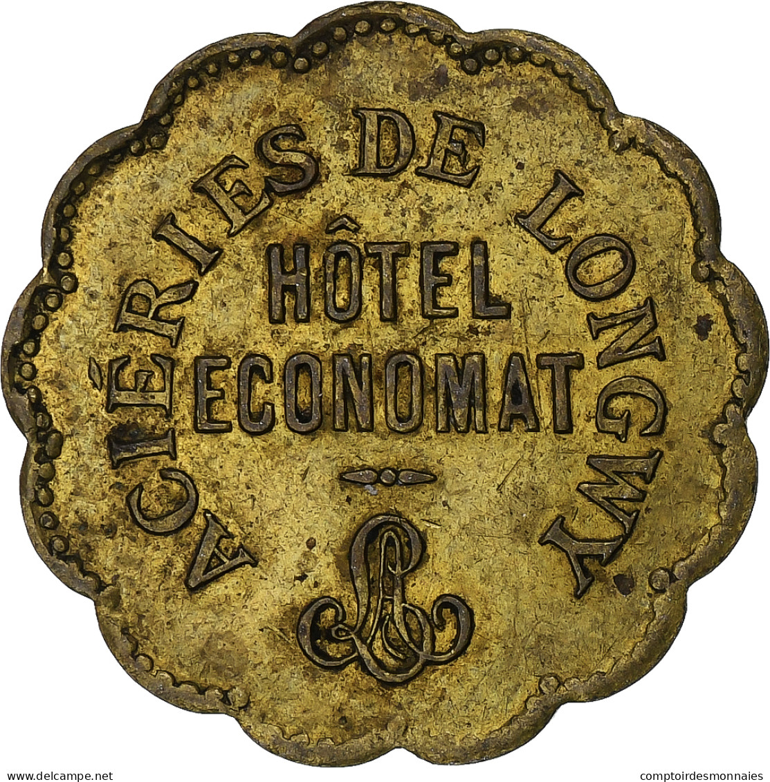 France, Aciéries De Longwy, Hôtel Economat, 20 Centimes, 1883, TTB, Laiton - Monétaires / De Nécessité