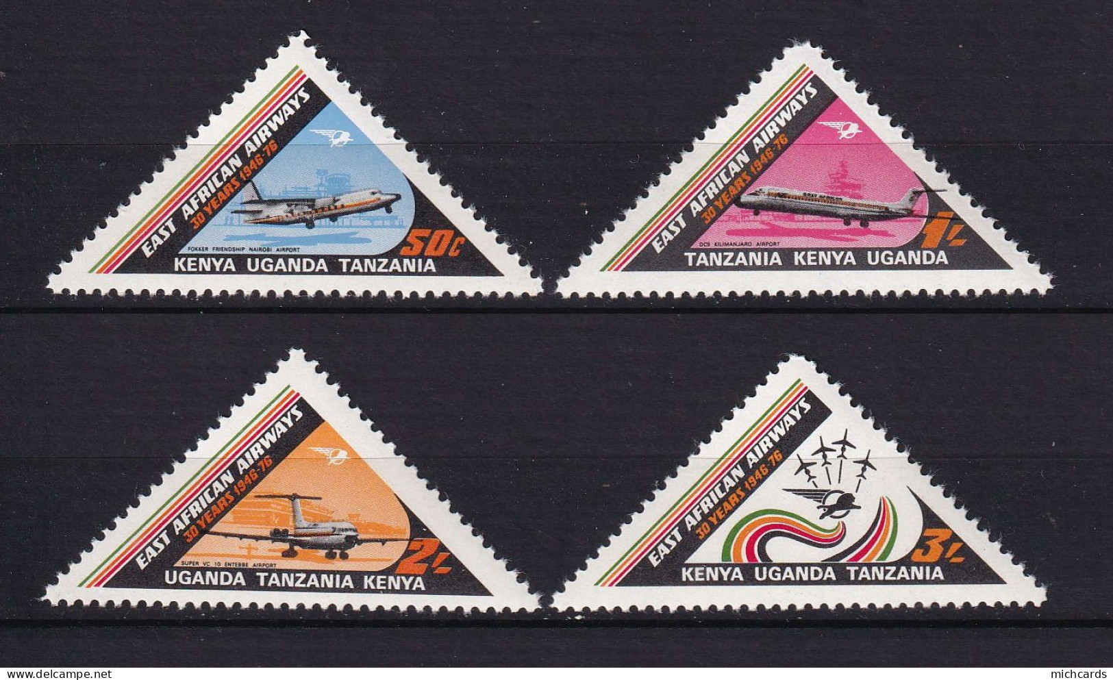 165 EST AFRICAIN 1976 - Y&T 305/08 Triangle - Avion - Neuf ** (MNH) Sans Charniere - Kenya (1963-...)