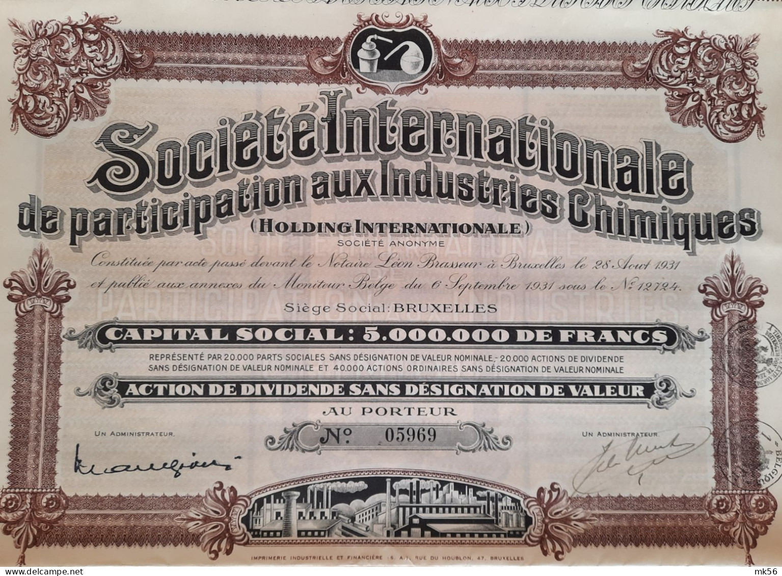 Société Internationale De Participation Aux Industries Chimiques (1931) - Action De Dividende - Altri & Non Classificati