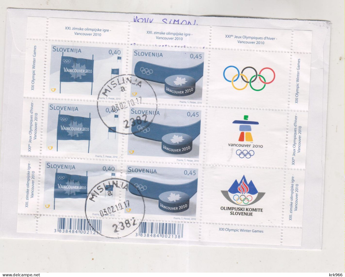 SLOVENIA, MISLJINJA 2010 Registered Cover To Austria OLYMPIC GAMES - Slovenia