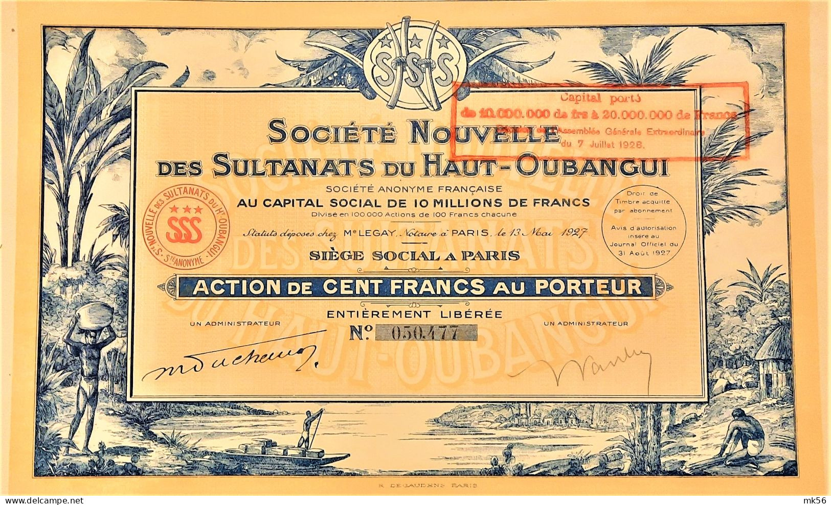 S.A. Société Nouvelle Des Sultanats  Du Haut-Oubangui (1927) - DECO - Africa