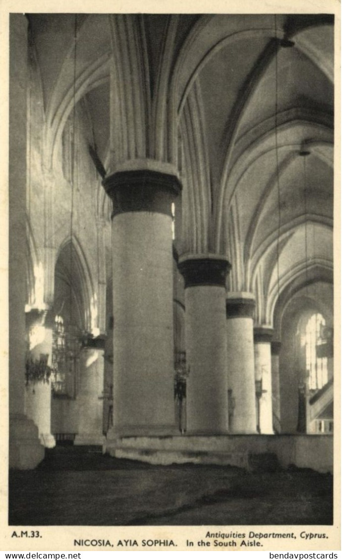 Cyprus, NICOSIA, Ayia Sophia, South Aisle (1950s) Antiquities Dep. 33 Postcard - Cyprus