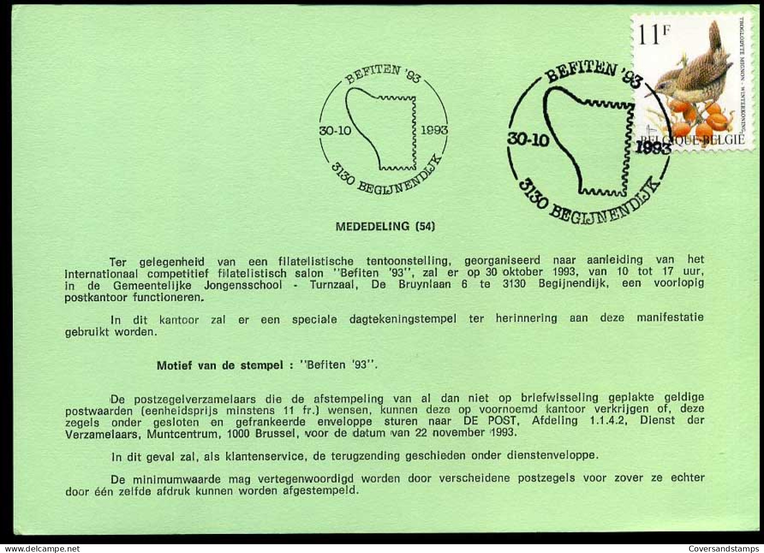 België 2449 Met Bijzondere Afstempeling Begijnendijk - 1985-.. Oiseaux (Buzin)