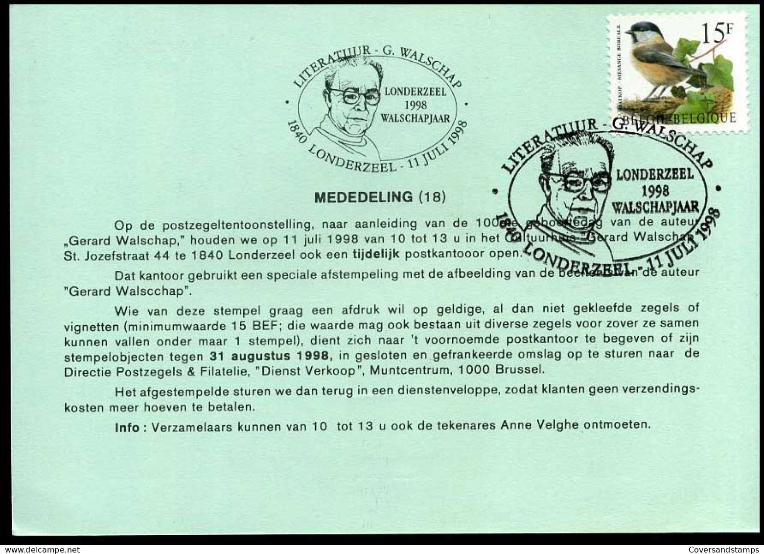België 2695 Met Bijzondere Afstempeling Londerzeel - 1985-.. Oiseaux (Buzin)