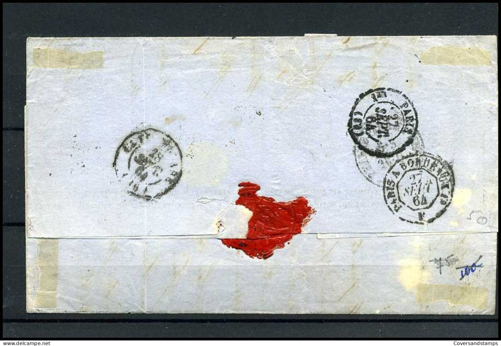 Brief Uit 1864 Van Bruxelles Nord Naar La Tremblade, France, Met 2 X No 15 - 1863-1864 Medaillen (13/16)