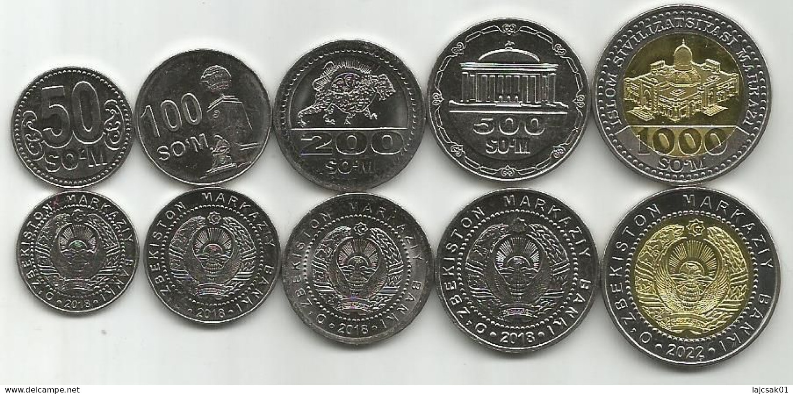 Uzbekistan  2018/2022. Set Coins : 50,100,200,500 And 1000 Som UNC - Uzbekistan