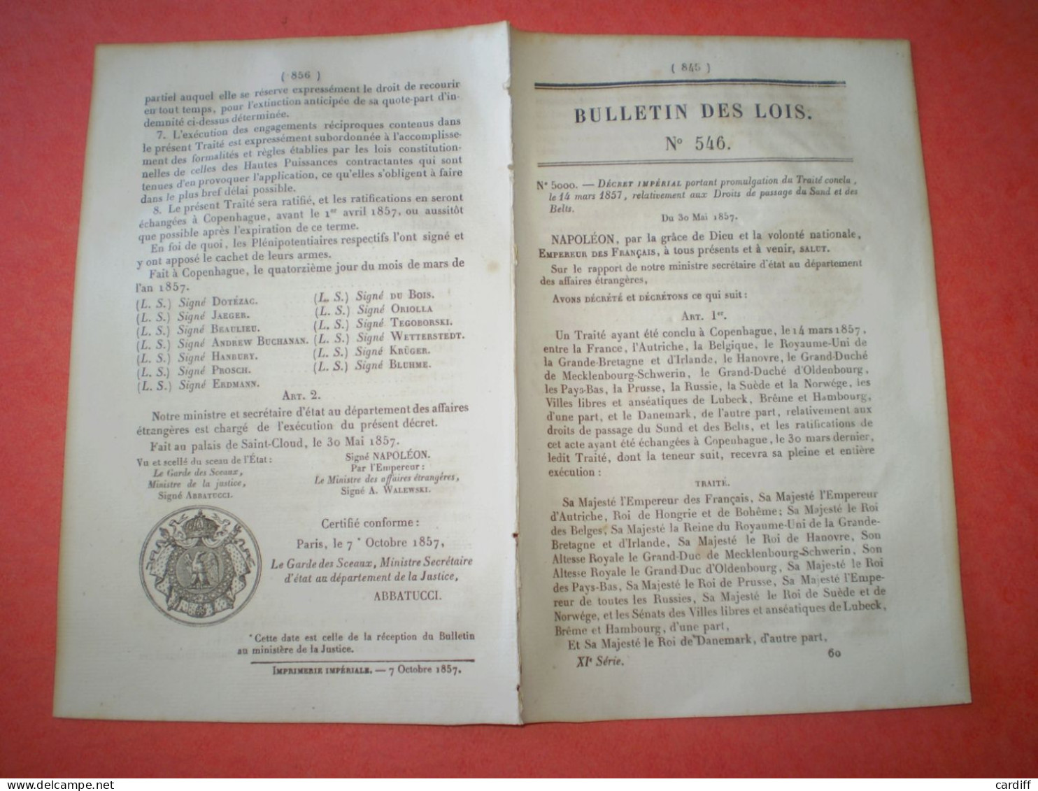 Lois: Napoléon Traité De Copenhague Sur Les Droits De Passage Du SUND Et Des BELTS Pour Les Différentes Marchandises. - Gesetze & Erlasse