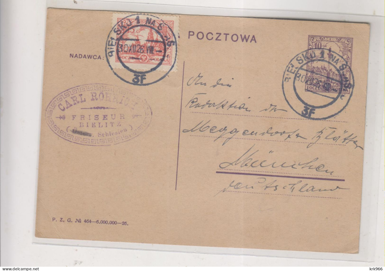 POLAND 1926 BIELSKO  Postal Stationery To Germany - Cartas & Documentos