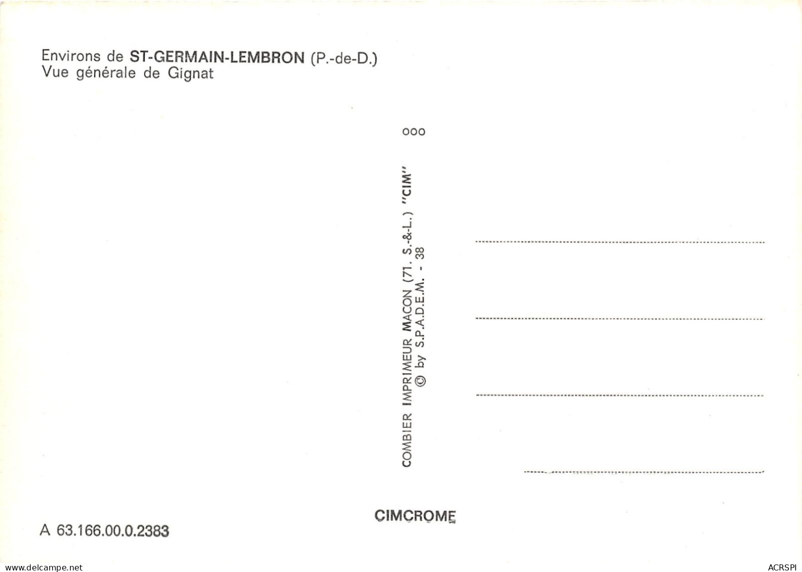 Environs De St Germain Lembron Vue Generale De Gignat 23(scan Recto-verso) MA419 - Saint Germain Lembron