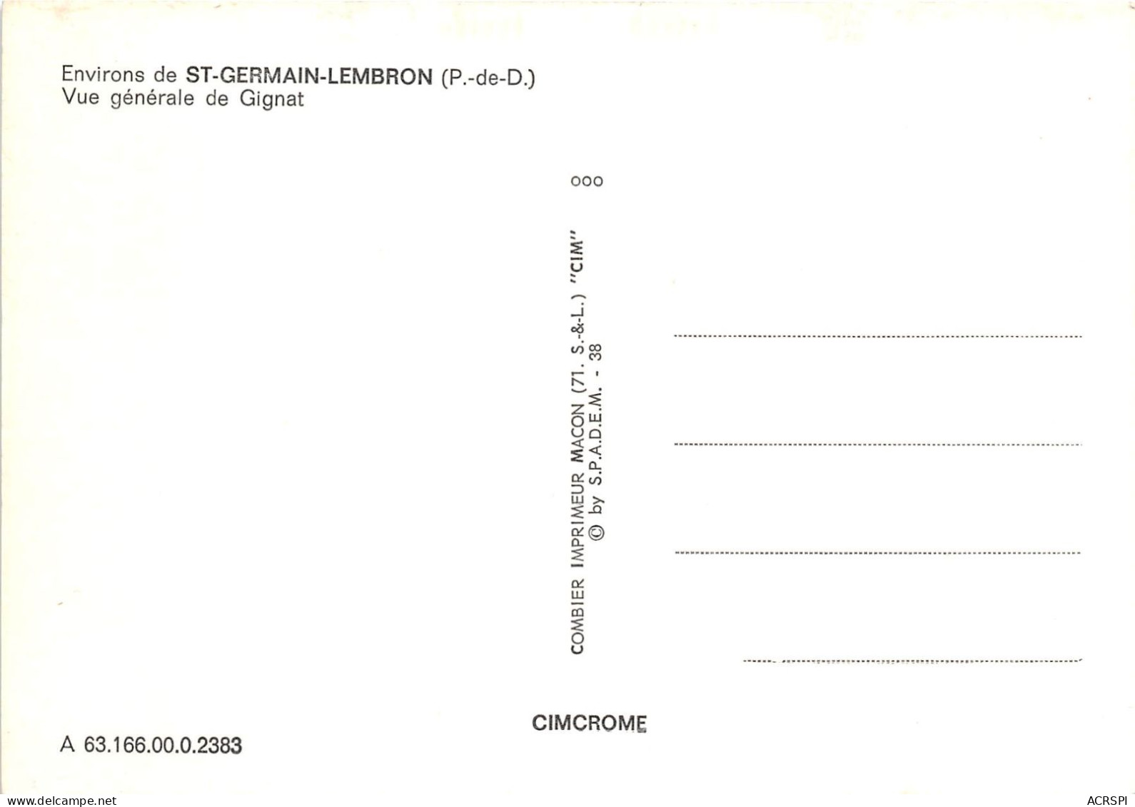 Environs De St Germain Lembron Vue Generale De Gignat 26(scan Recto-verso) MA419 - Saint Germain Lembron