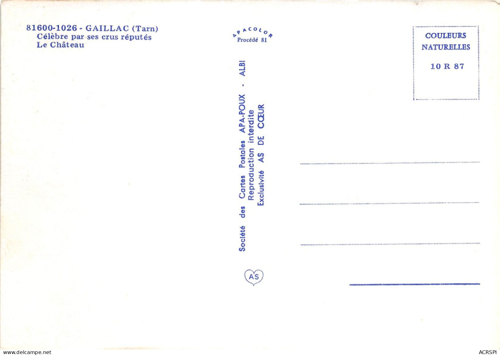 GAILLAC Celebre Par Ses Crus Reputes Le Chateau 19(scan Recto-verso) MA454 - Gaillac