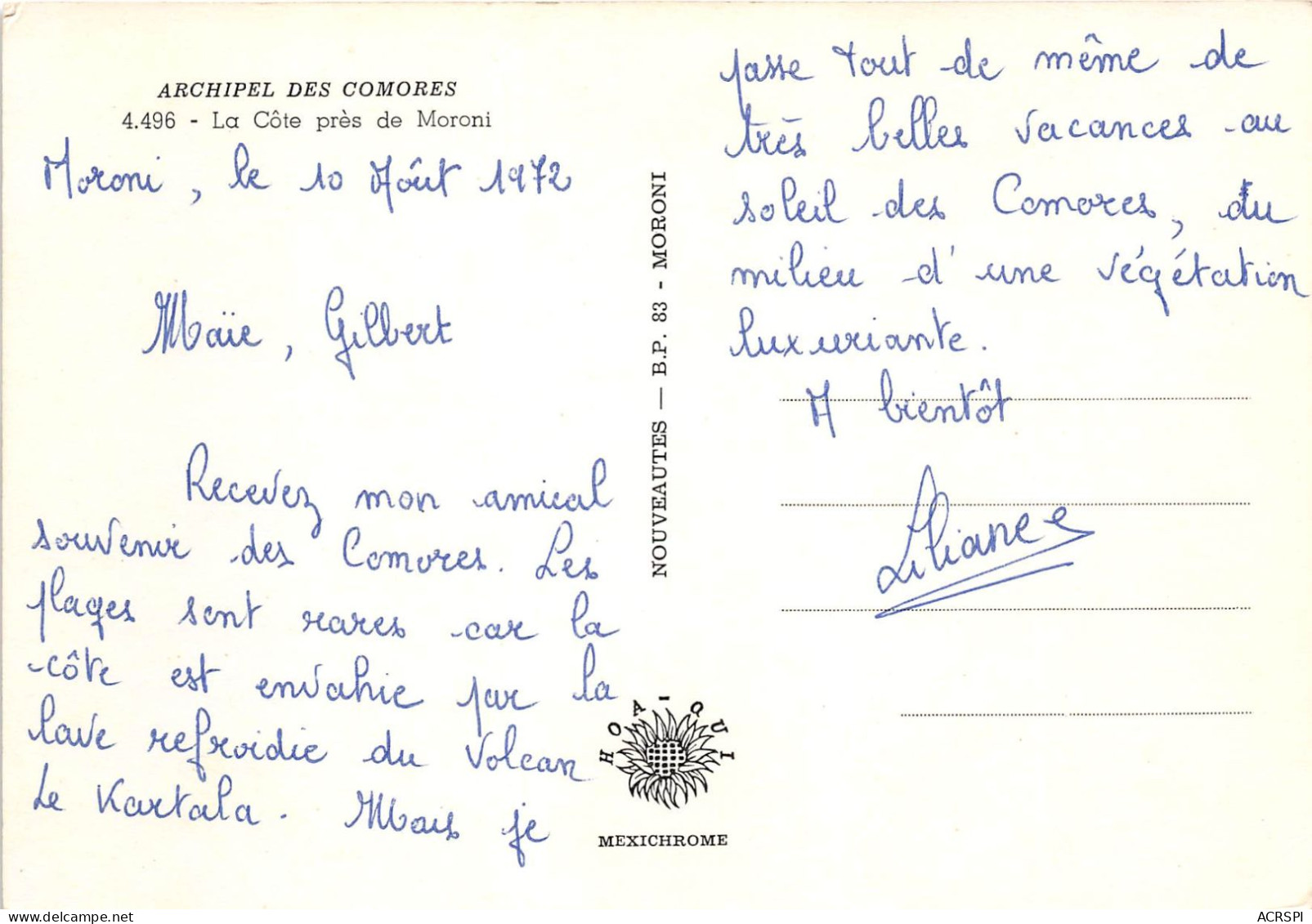 Archipel Des COMORES La Cote Pres De Moroni 8(scan Recto-verso) MA431 - Comorre
