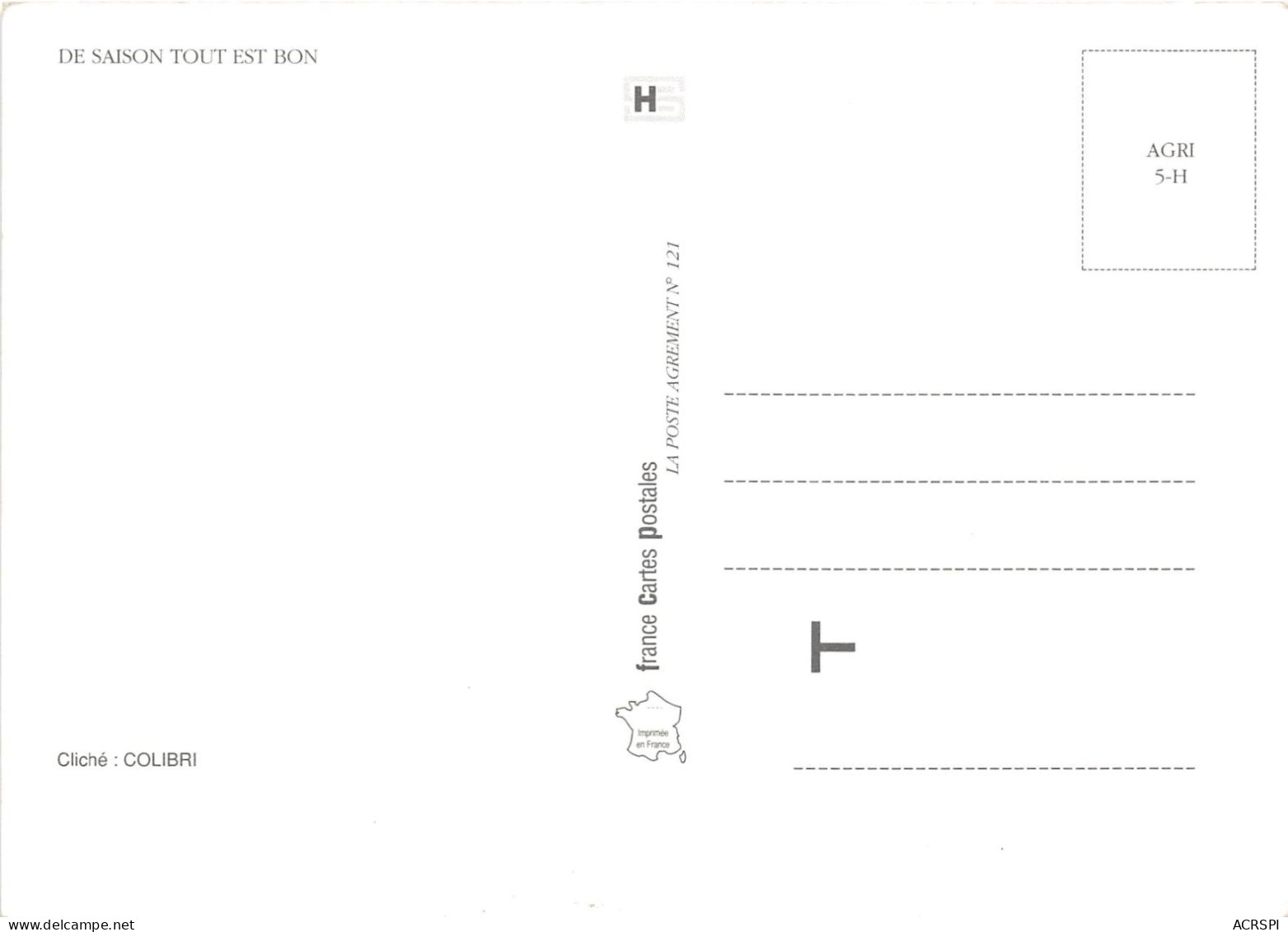 De Saison Tout Est Bon Cliche Colibri 9(scan Recto-verso) MA429 - Artesanal