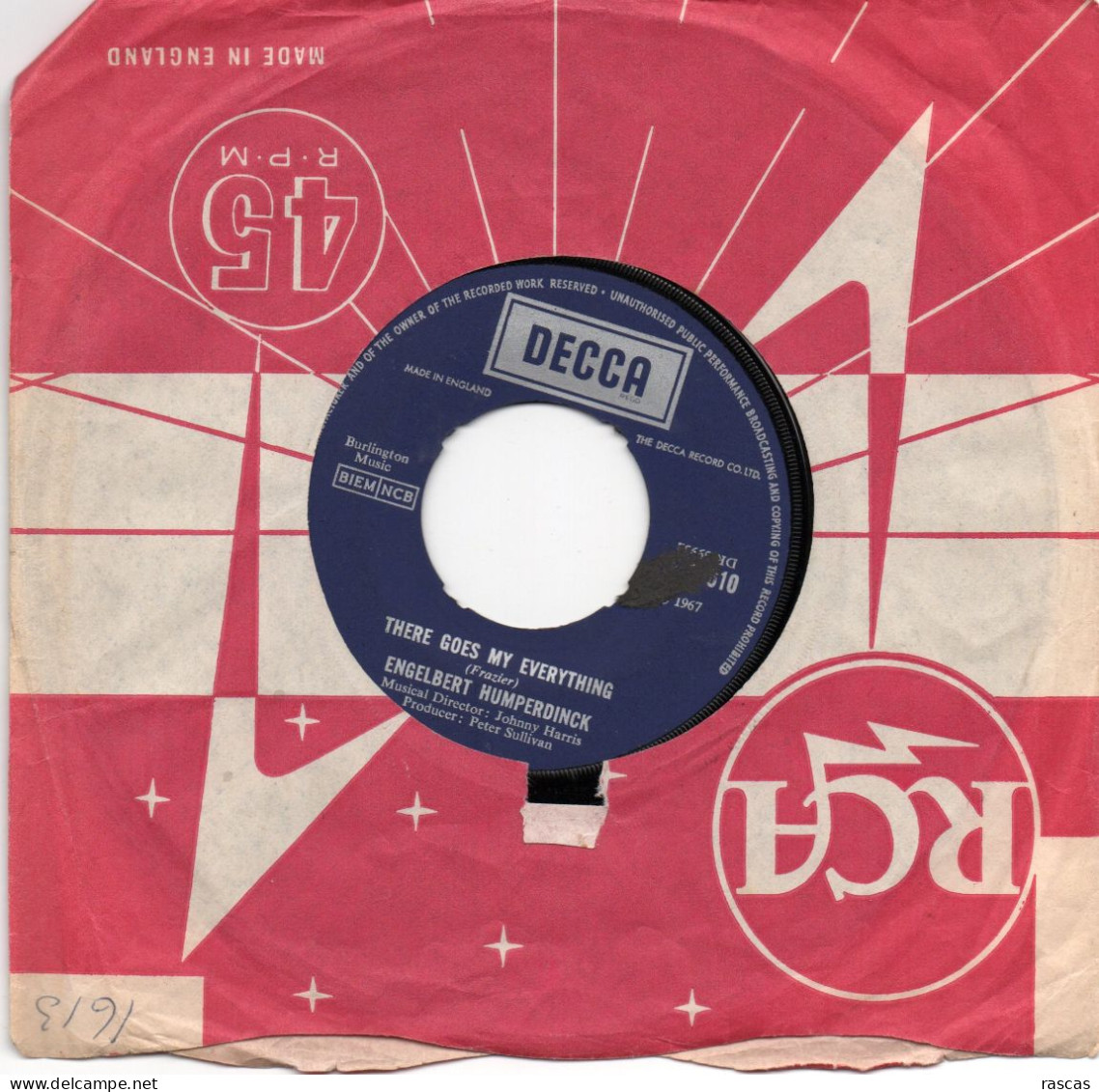 DISQUE VINYL 45 T DU CHANTEUR BRITANNIQUE ENGELBERT HUMPERDINCK - THERE GOES MY EVERYTHING - Disco, Pop