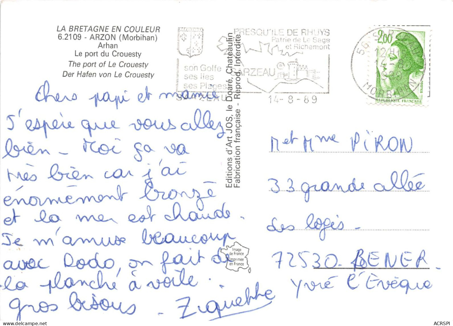 ARZON Arhan Le Port Du Crouesty 21(scan Recto-verso)MA477 - Arzon